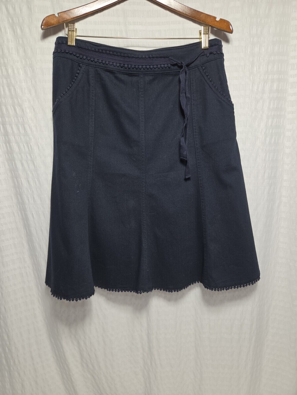 Per Una Marks & Spencers Cotton Navy Blue Fit & Flare Midi Skirt. Size 12